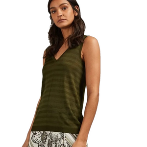 Ted Baker Leysini Green Striped Knit Sleeveless V-Neck Tank Top Women’s Size XL